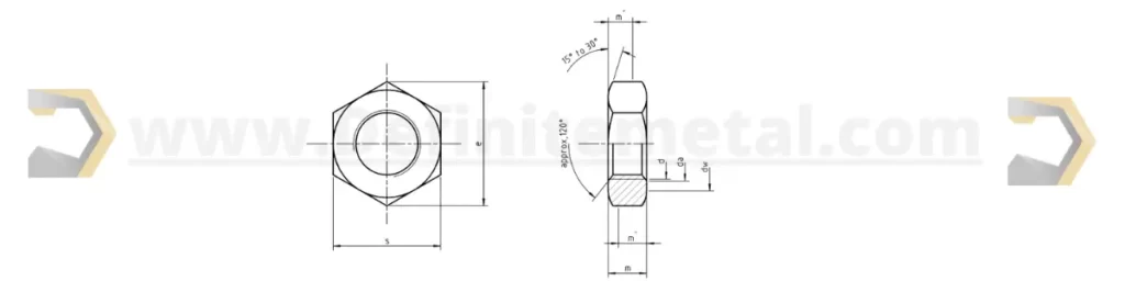 DIN 439 - Hexagon thin nuts chamfered​- drawing